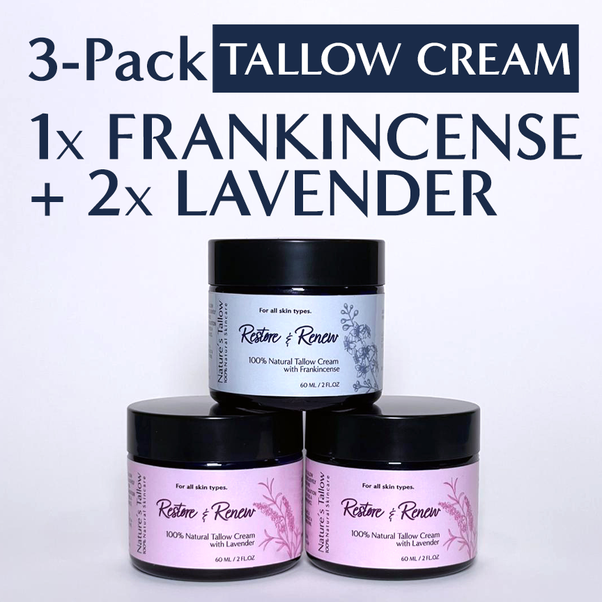 3-Pack = 2 Lavender + 1 Frankincense Restore & Renew Tallow Cream | FREE SHIPPING🚚