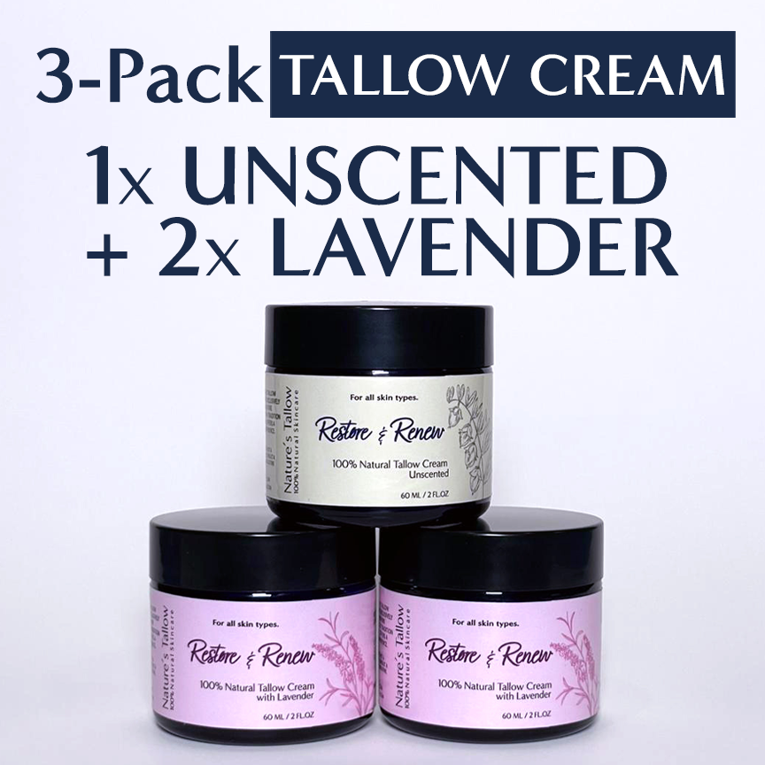 3-Pack = 2 Lavender + 1 Unscented Restore & Renew Tallow Cream | FREE SHIPPING🚚